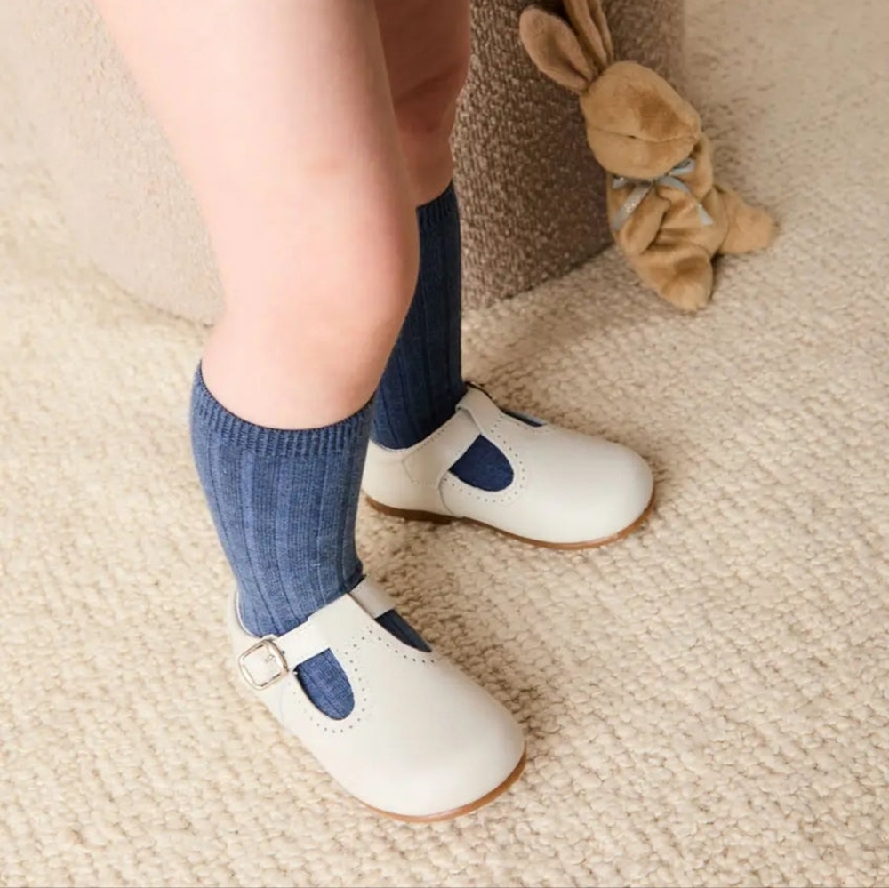 Pepa London T-Bar Leather Baby Shoes in Ivory
